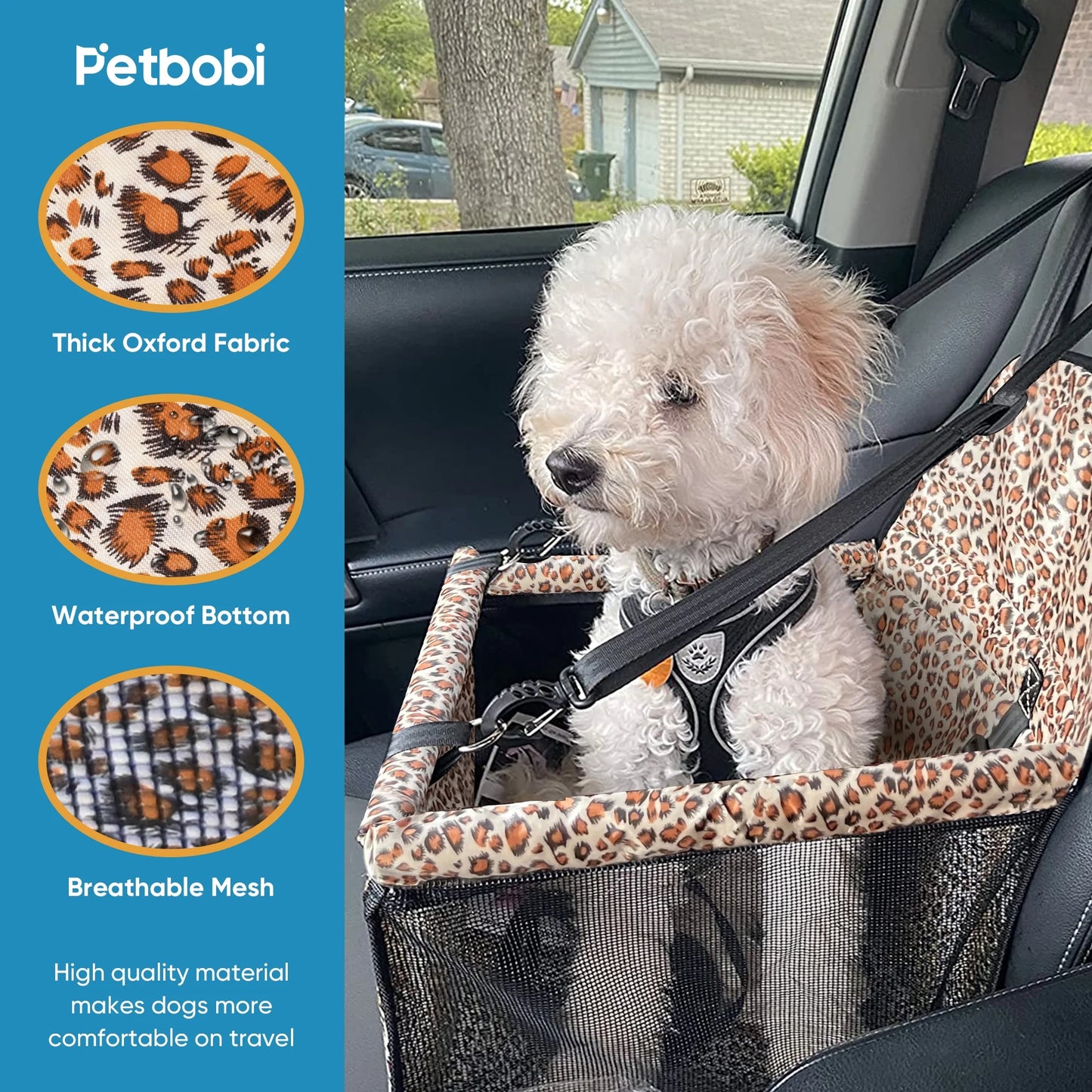 Dog Car Seat Booster Small Pet Puppy Medium Cat Doggie Safety, Leopard Print