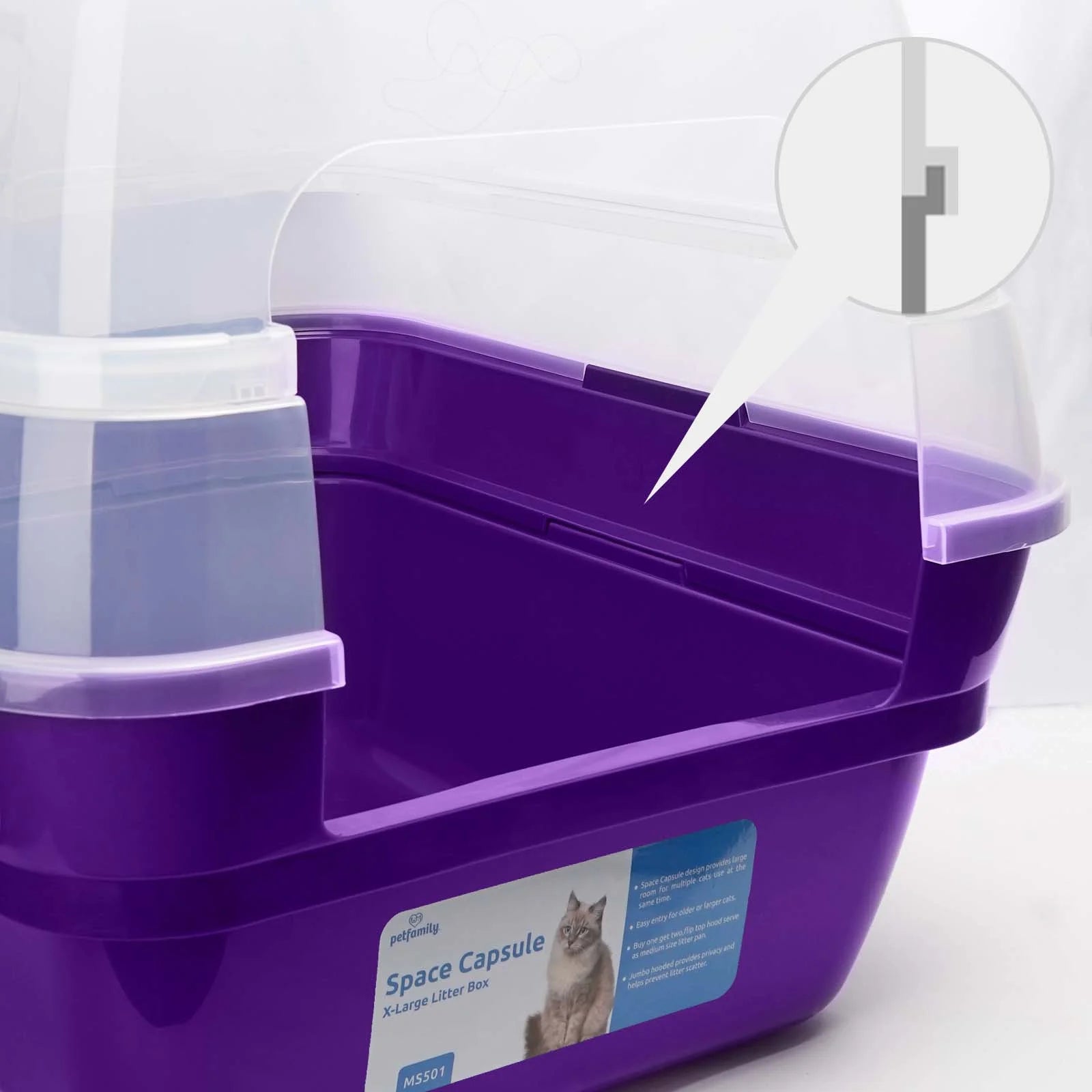 Extra Large Cat Litter Box, Color Purple, Jumbo Hooded, 21.50 X 17.90 X 17.25 In