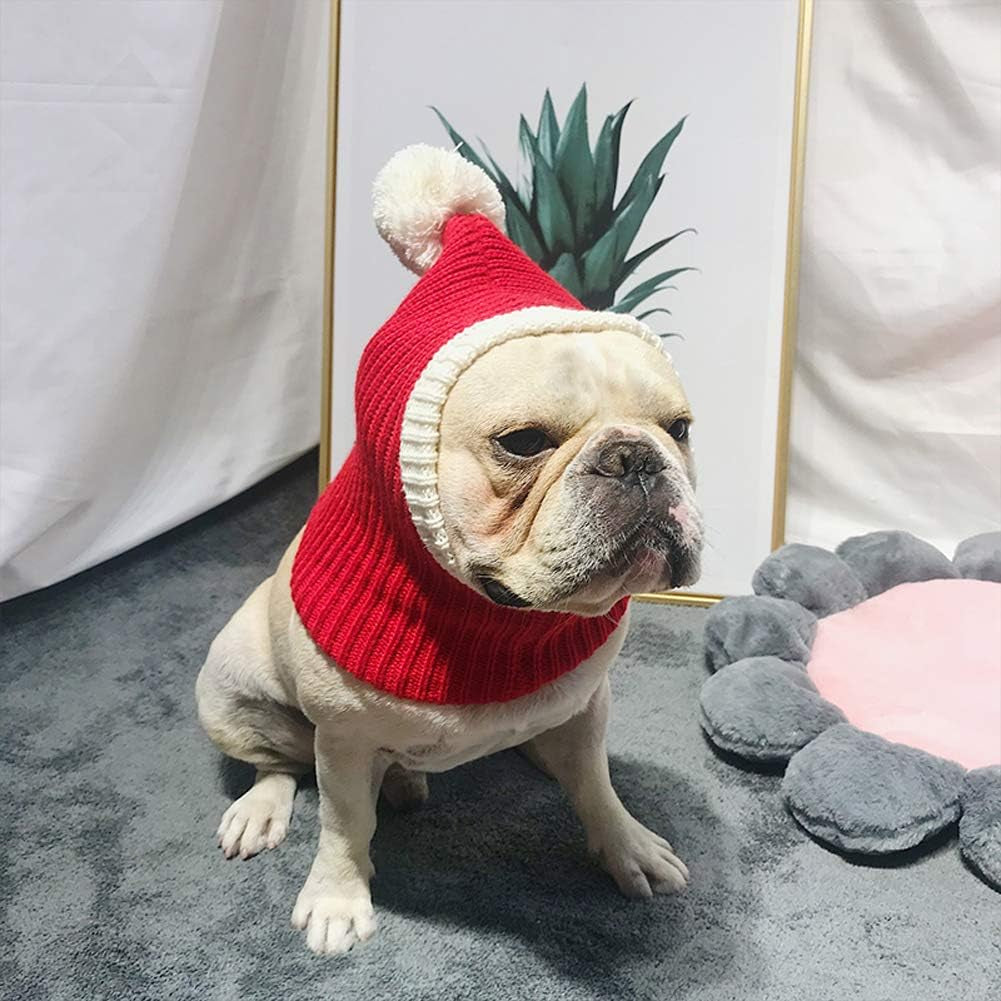 Lifeunion Christmas Dog Hat Costume Funny Pet Red Knit Snood Hat with Pompon Puppy Beanie Hat Cap Dog Warm Winter Headwear Ear and Neck Warmer (X-Small)