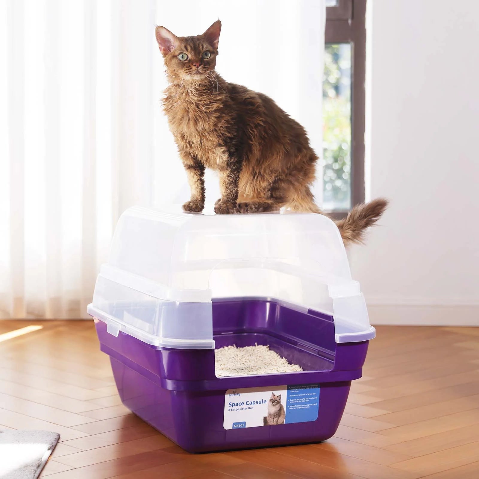 Extra Large Cat Litter Box, Color Purple, Jumbo Hooded, 21.50 X 17.90 X 17.25 In