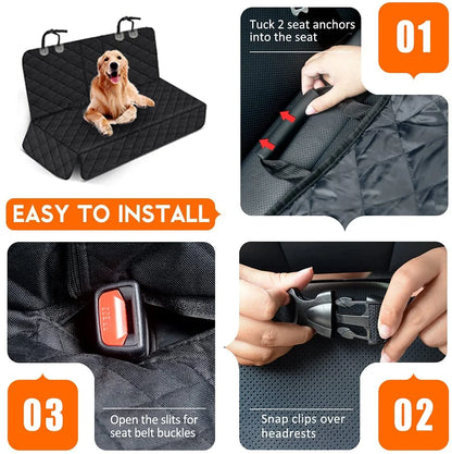 Pet Dog Car Seat Cover for Back Seat Truck Seat Waterproof Protective Cover with 2 Safety Straps - Black
