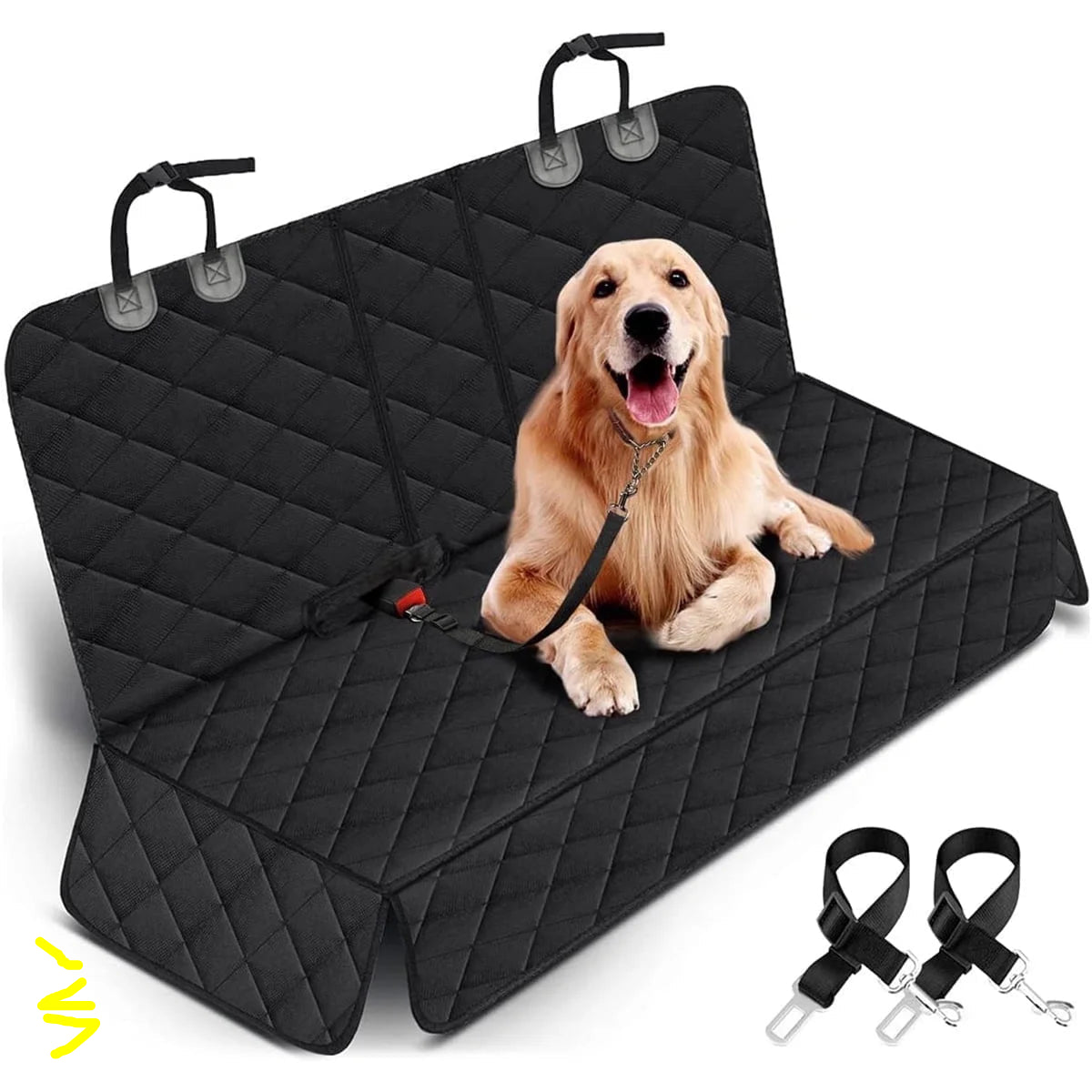 Pet Dog Car Seat Cover for Back Seat Truck Seat Waterproof Protective Cover with 2 Safety Straps - Black