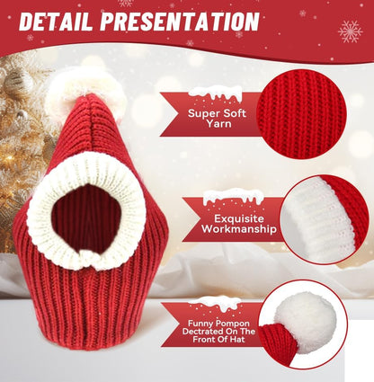 Lifeunion Christmas Dog Hat Costume Funny Pet Red Knit Snood Hat with Pompon Puppy Beanie Hat Cap Dog Warm Winter Headwear Ear and Neck Warmer (X-Small)