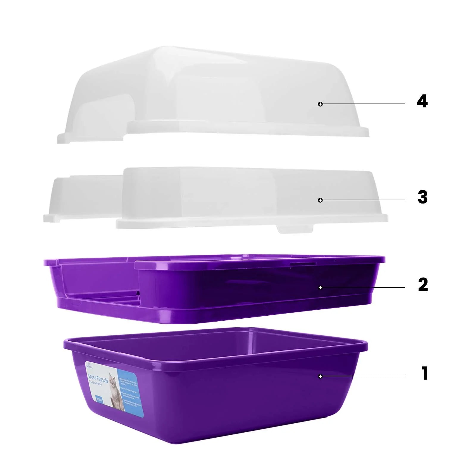 Extra Large Cat Litter Box, Color Purple, Jumbo Hooded, 21.50 X 17.90 X 17.25 In