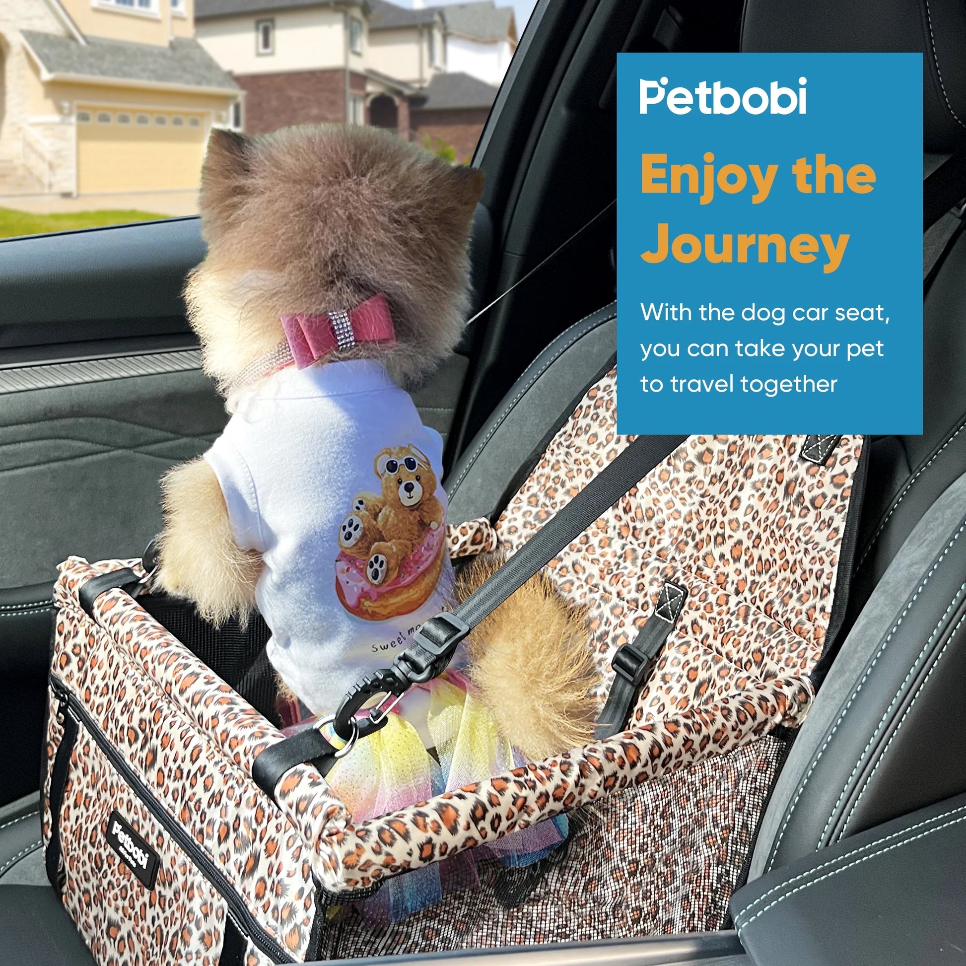 Dog Car Seat Booster Small Pet Puppy Medium Cat Doggie Safety, Leopard Print