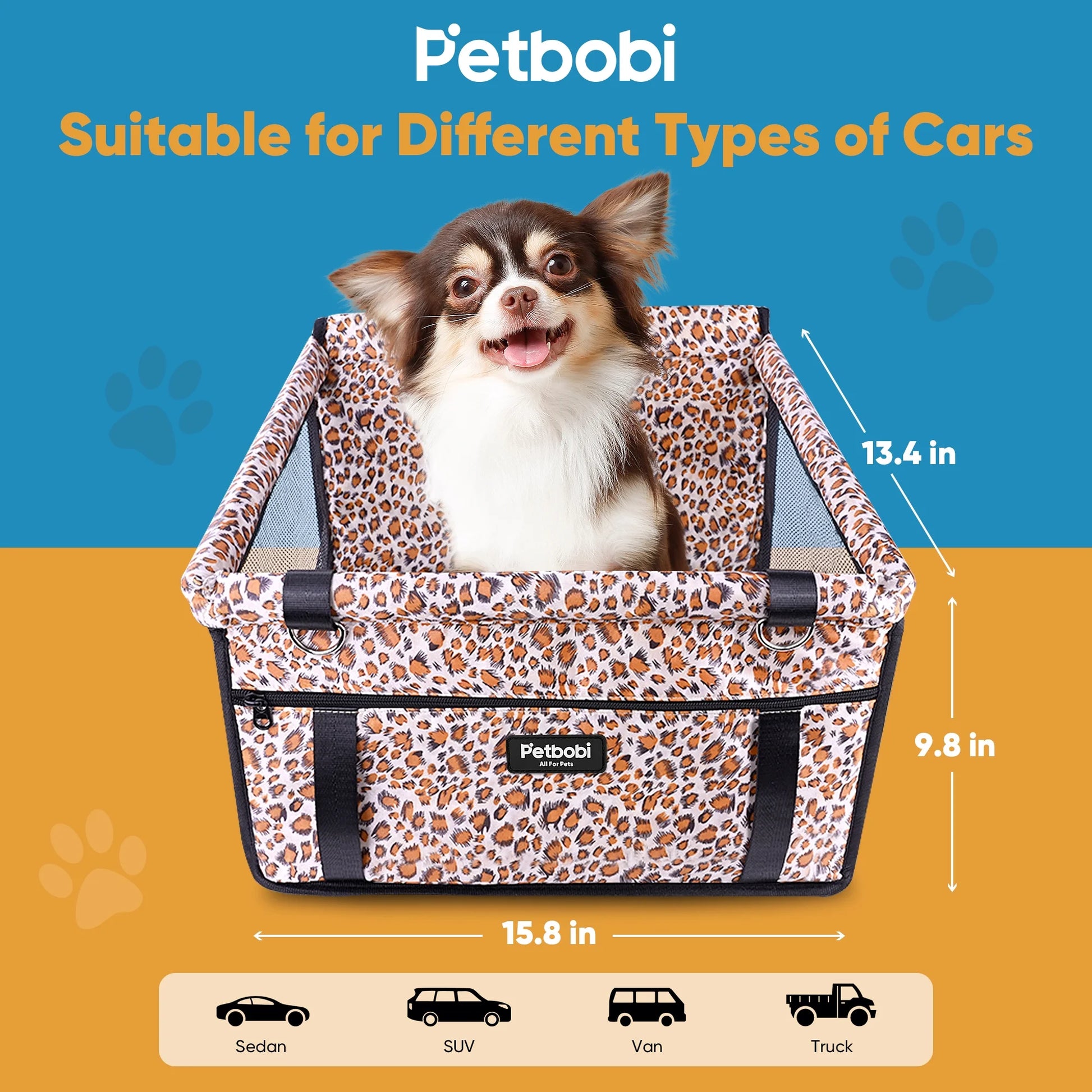 Dog Car Seat Booster Small Pet Puppy Medium Cat Doggie Safety, Leopard Print