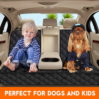 Pet Dog Car Seat Cover for Back Seat Truck Seat Waterproof Protective Cover with 2 Safety Straps - Black