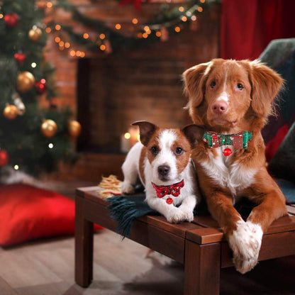 Christmas Dog Collar Bow Tie,Classic Red Plaid Snowflake Pattern Pet Collars Soft Puppy Collars Bow Tie & Bells Adjustable Dog Bow Tie for Small Medium Large Dogs